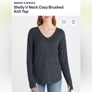 Market & Spruce Black Speckled Long Sleeve V-Neck Top
